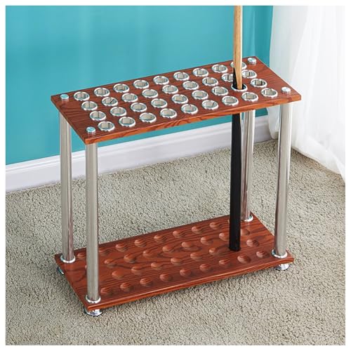 Billiard Cue Stand & Rack - Holds 36 Cues, Floor Stand Pool Cue Holder for Game Room & Club - Essential Billiard Accessories, Stylish Brown Finish