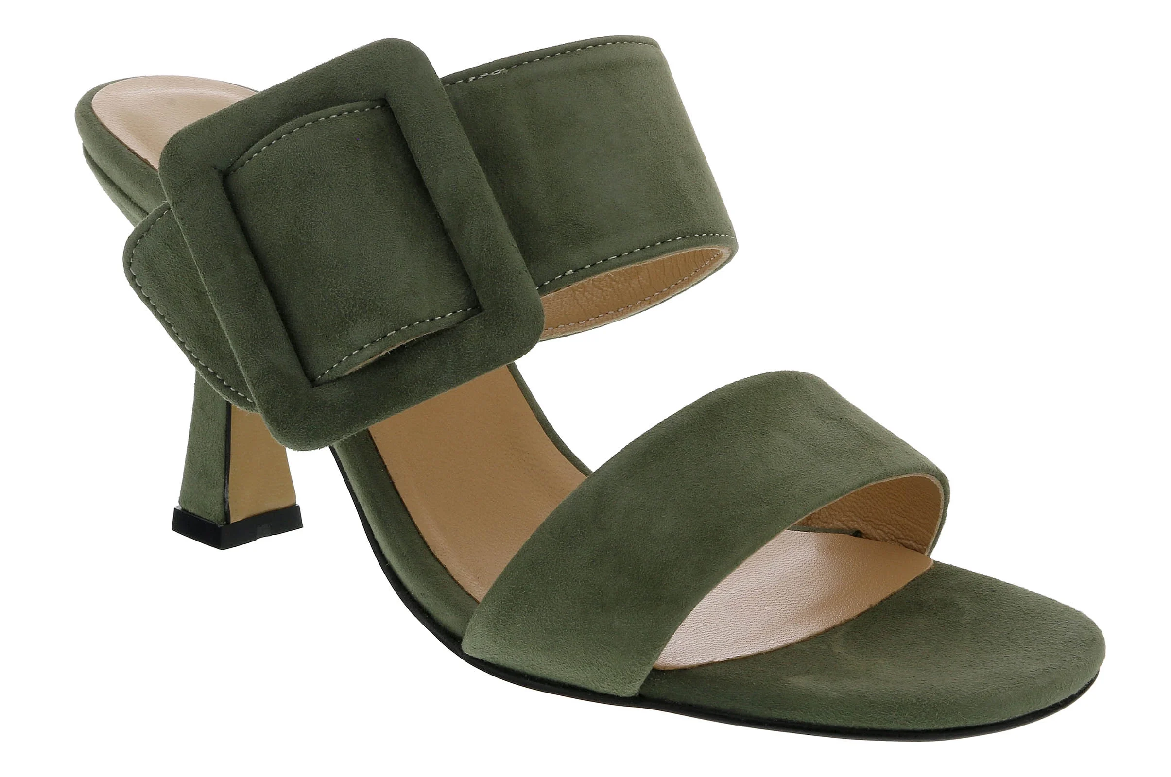 Ventutto Forest Green Wide Buckle High Heel Slide-7 for womens
