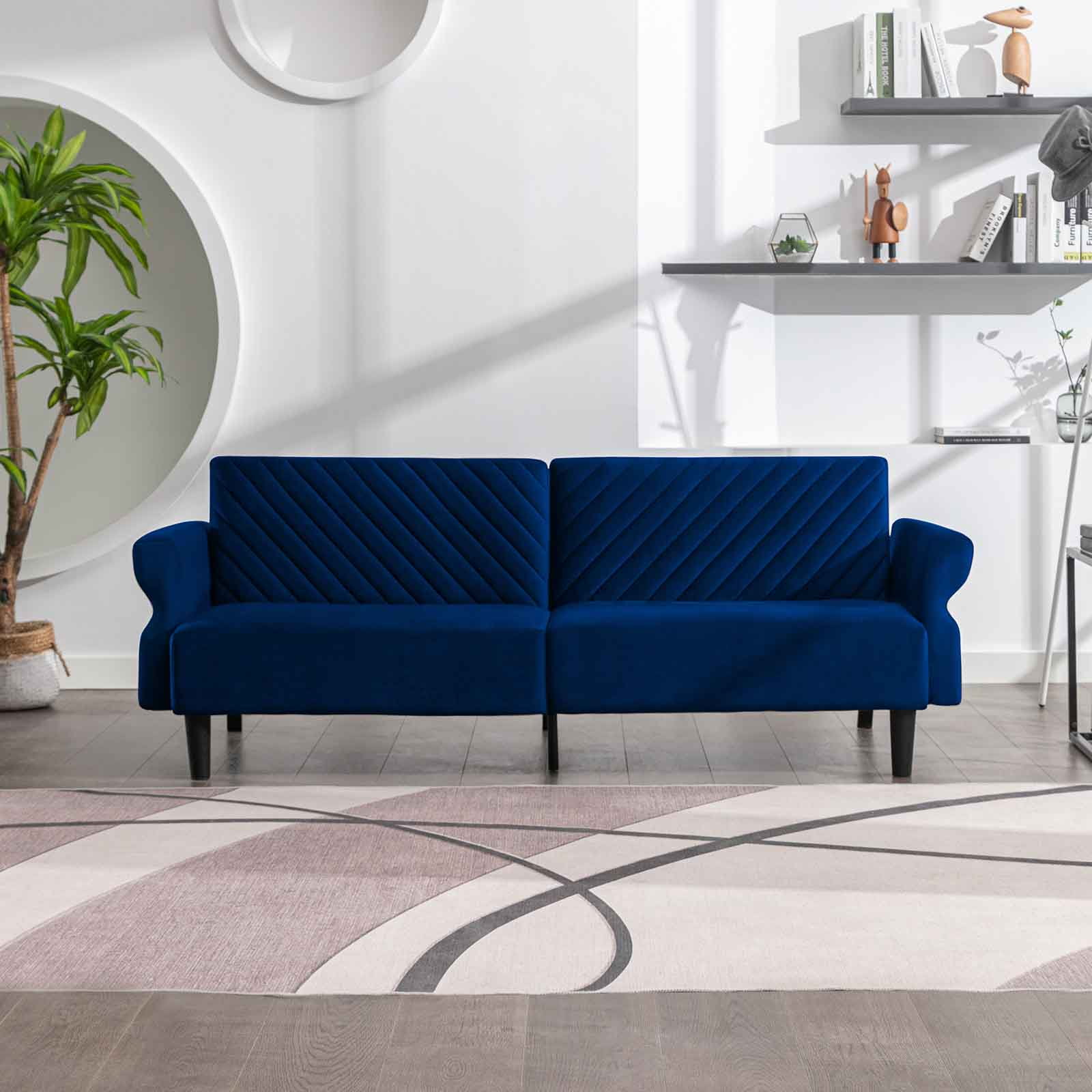 CECER Convertible Futon Sofa Bed | Modern Loveseat | Folding Upholstered Sleeper Sofa with Adjustable Backrest & Armrest,Blue