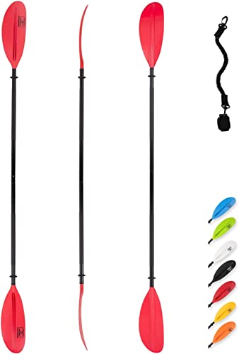 OCEANBROAD Kayak Paddle 86in/218cm, 90.5in/230cm, 95in/241cm Alloy Shaft Kayaking Boating Canoeing Oar with Paddle Leash