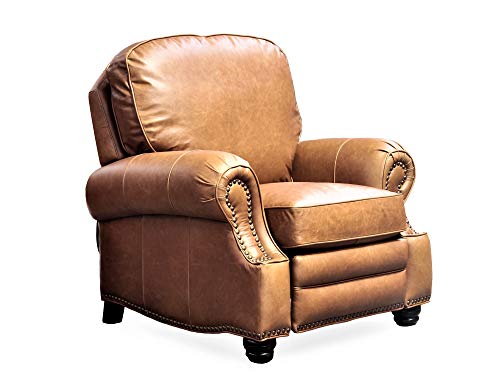 BarcaLounger Longhorn II Recliner Chair Shoreham Antique Dark Sanded Bomber Top Grain Leather Chair with Espresso Wood Legs