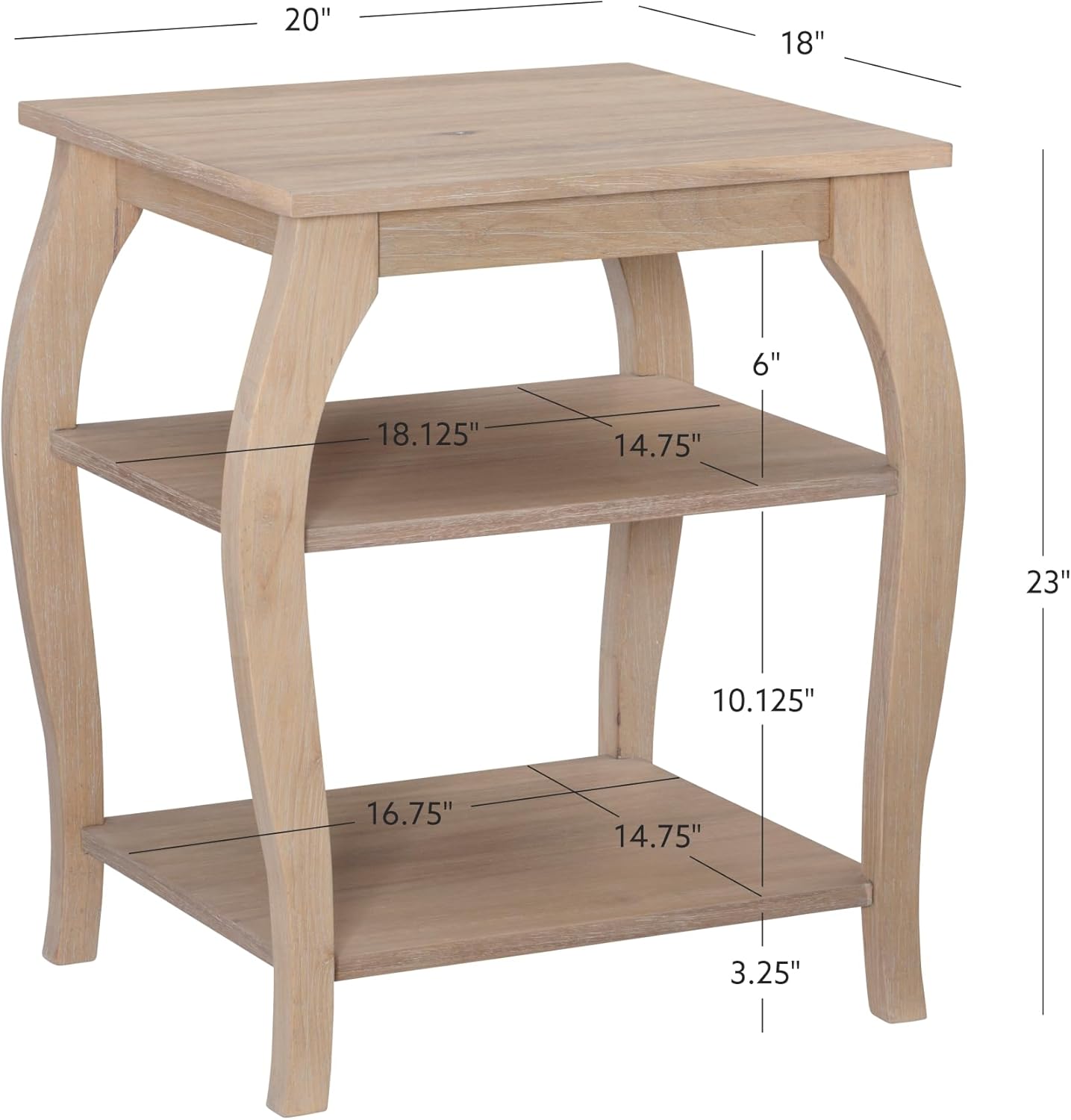 Powell Natural Braxton Wooden Side Table with Curved Legs and Two Display Shelves