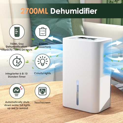 Portable Home Dehumidifier for Basements|91 OZ Tank|900 sq.ft Coverage|Quiet Smart Design with Auto Shut-Off White (91 oz)