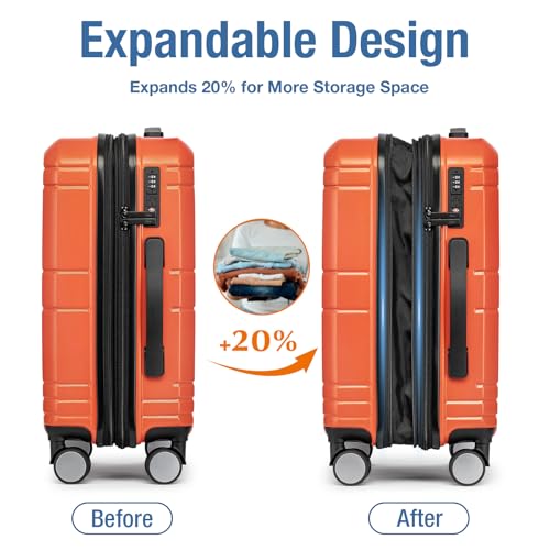 KYME Expandable Carry On Luggage 22x14x9 Airline Approved 20 Inch Carry On Suitcase with Spinner Wheels Hardside Lightweight Small Travel Rolling Luggage with TSA Lock for Women Yellow