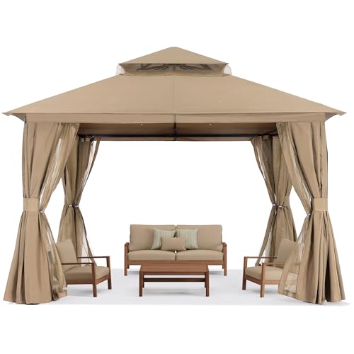 ABCCANOPY Outdoor Patio Gazebo 9x9 - Double Roof Canopy with Mosquito Netting and Curtain for Backyard, Deck, Garden, Lawn, Dark Grey