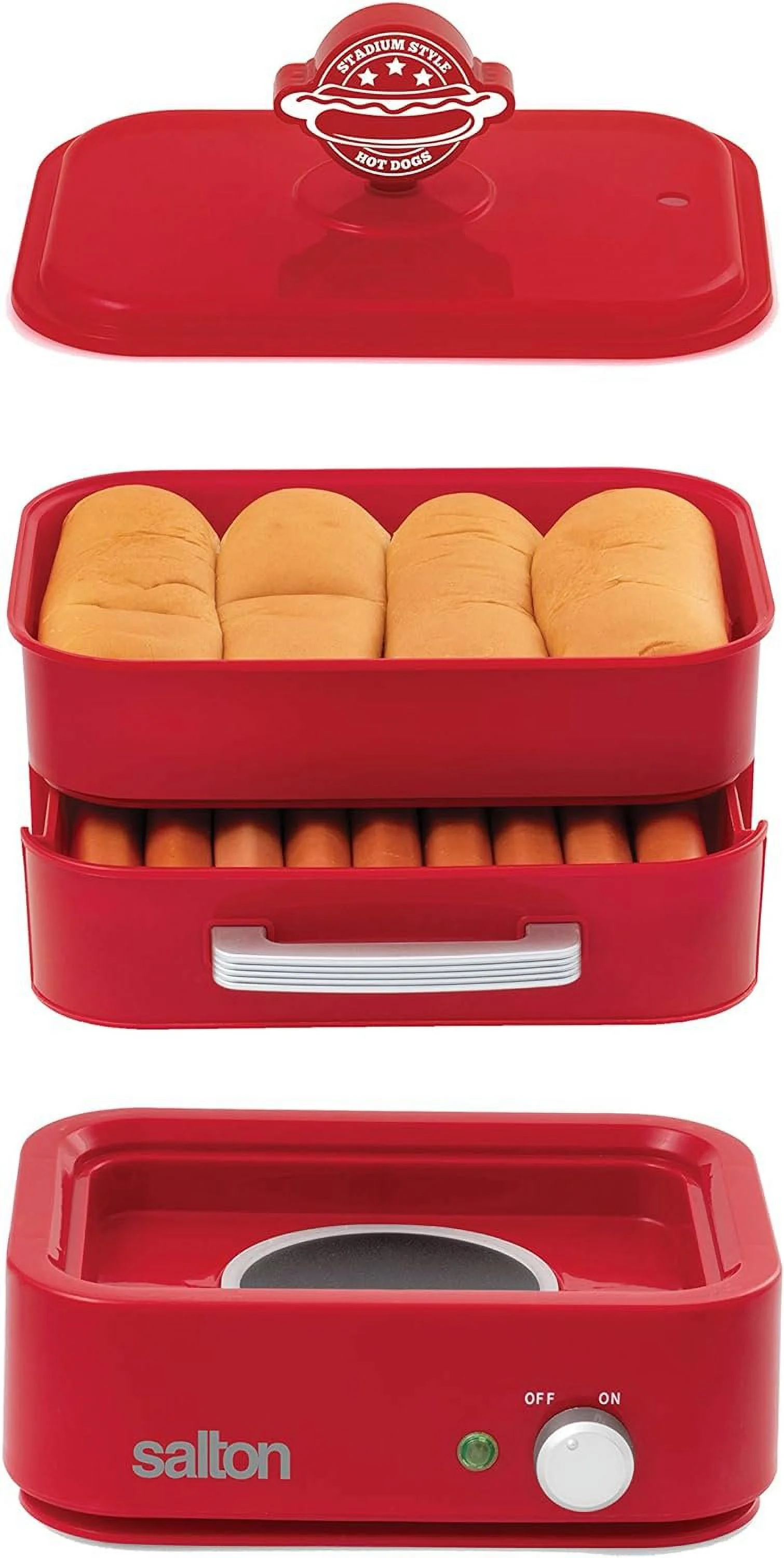 Salton HD1905 Hot Dog Food Steamer, Transparent, Red