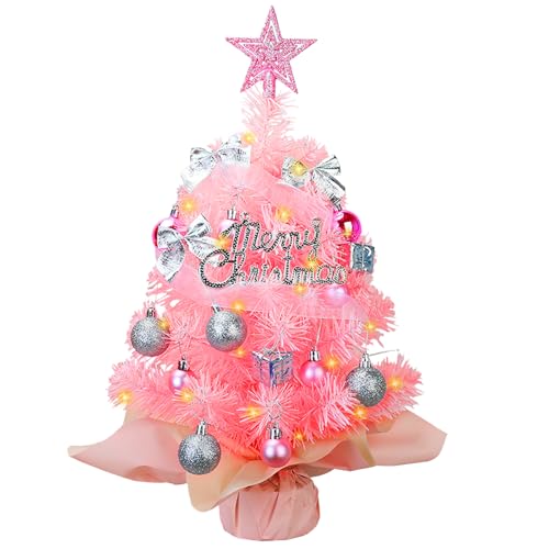 Small Mini Christmas Tree with 50 LED Lights 24 Inch /2FT Tabletop Prelit Artificial Christmas Tree Decorated Gift Boxes and Hanging Ornaments for DIY Christmas Decoration（Battery Powered）