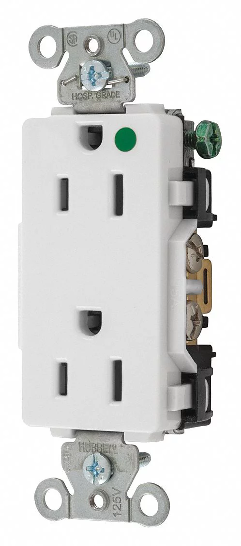 Hubbell Recept,White,15 A,2P3W,Back; Side,1PK  2172W