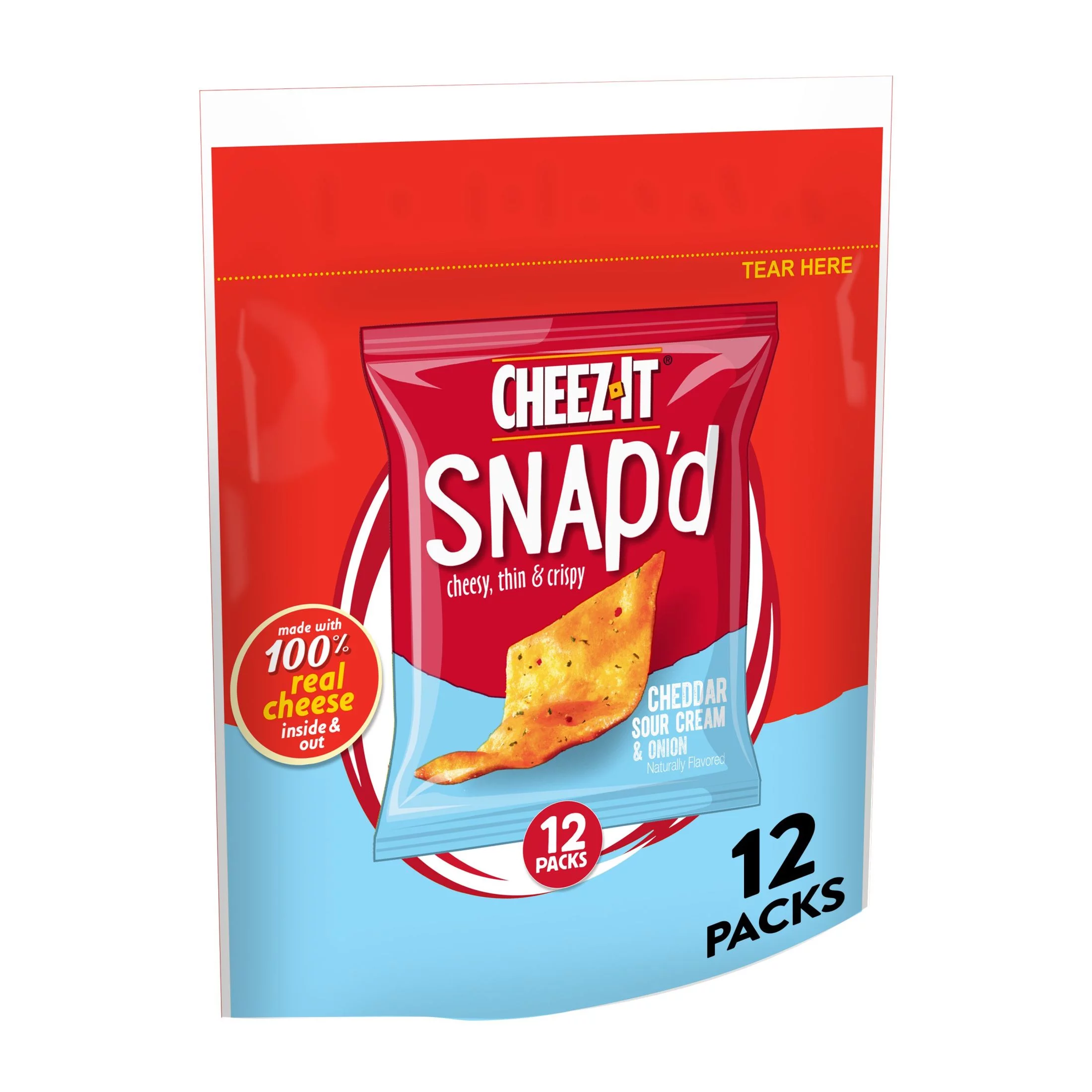Cheez-It Snap'd Cheddar Sour Cream Onion Cheese Cracker Chips, 9 oz, 12 Count