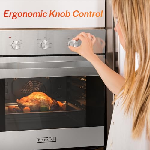 Empava 24 inch Electric Single Wall Oven with 6 Cooking Funcitons, Built-in Convection System with Mechanical Knob Control, Stainless Steel