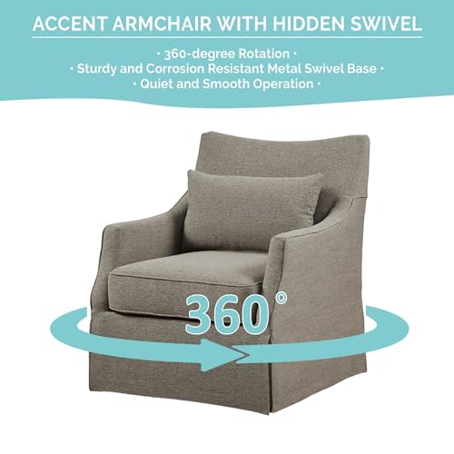 Martha Stewart London Swivel Chair - Solid Wood & Plywood, Skirted Metal Base Accent Armchair, Lumbar Pillow -Modern Classic Family Room Sofa Furniture Bedroom Lounge, 28