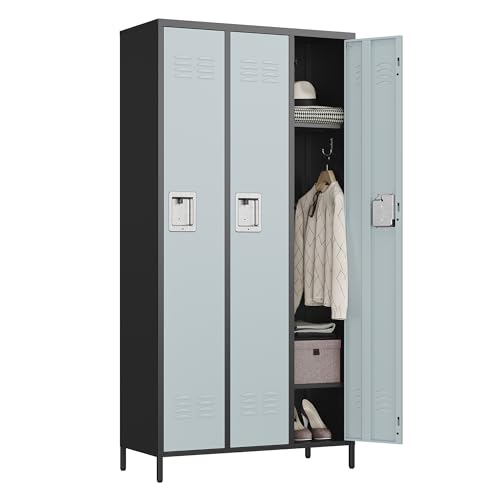 STANI Metal Locker, Metal Lockers for Employees with Lock, Storage Locker with Lock, Storage Locker Cabinet for Home, Tall Steel Storage Locker for Gym, School, Office, Style-A-1 Door, Black&grey