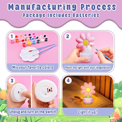 ASIOWELY Paint Your Own Ribbon Bow Lamp Kits,Arts and Crafts Supplies for Kids Toys Ages 4-6-8-12,DIY Art Night Light Painting for Girls Ages 5-10,Birthday Gifts for 3-12+ Year Old Toddler Teens Adult