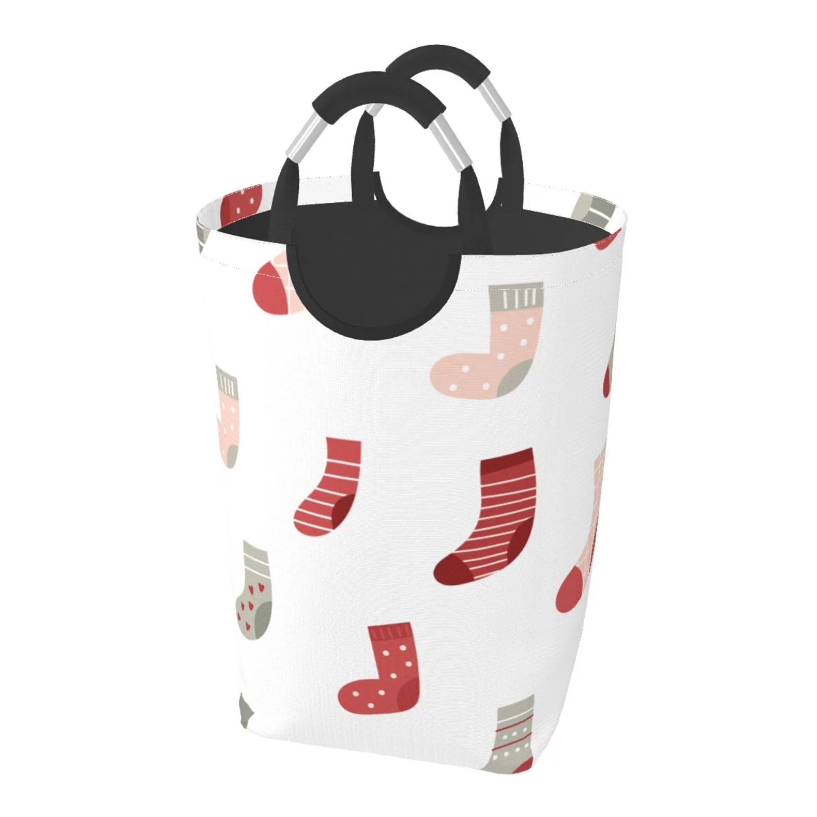 XMXT Collapsible Laundry Basket Hamper, Colorful Christmas Socks Large Laundry Bag Clothes Hamper with Aluminum Handle, 50L