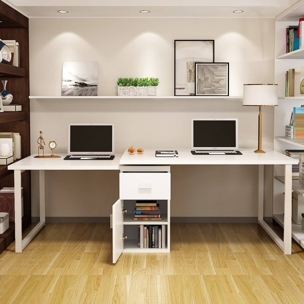 Rotating L-Shaped Computer Writing Desk with File Cabinet - Black