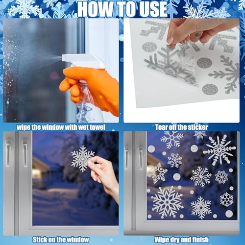8 Sheets Extra Large Glitter Snowflake Window Clings Christmas White Window Decals Winter Snowflake Windows Stickers Double-Sided Xmas Windows Decorations for Christmas Holiday Party Home Glass Decor