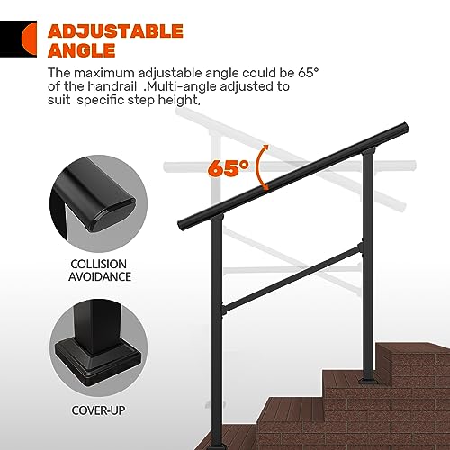 Outdoor Stair Railing, Handrails for Outdoor Steps, Handrail Fits 2 to 3 Steps Metal Handrail Stair Rail with Installation Kit Hand Rails for Outdoor Steps 36