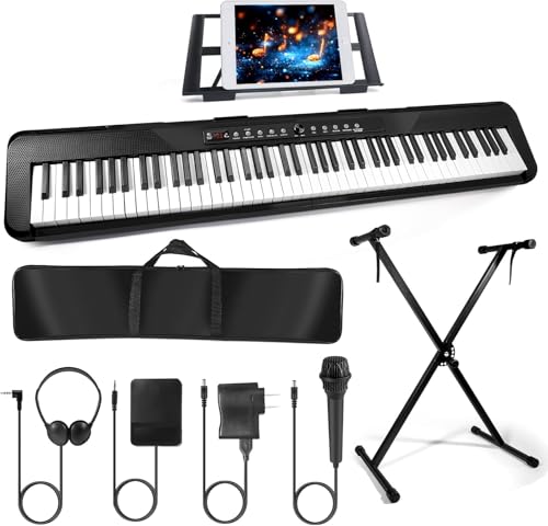 88 Key Piano Keyboard,Beginner Electric Digital Piano with Semi Weighted Keys,Keyboard Piano withSustain Pedal, Power Supply, Stand, Carrying Case,Headphones