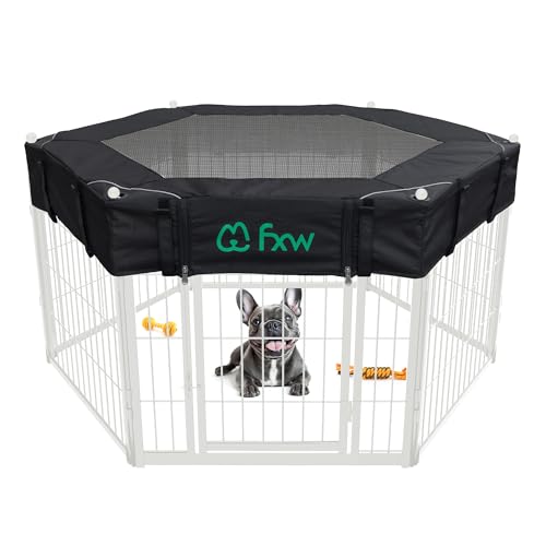 FXW Homeplus Indoor Dog Playpen with Square Mesh Top Cover for Escape Prevention, 24 Inch 8 Panels Heavy Duty Dog Pen for Puppies and Small Dogs, Black│Patented