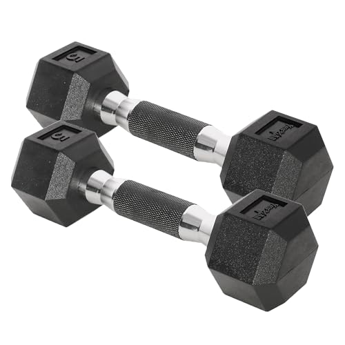 Yes4All Chrome/Rubber Grip Encased Hex Dumbbells – Hand Weights With Anti-Slip 10-30 LBS Pair