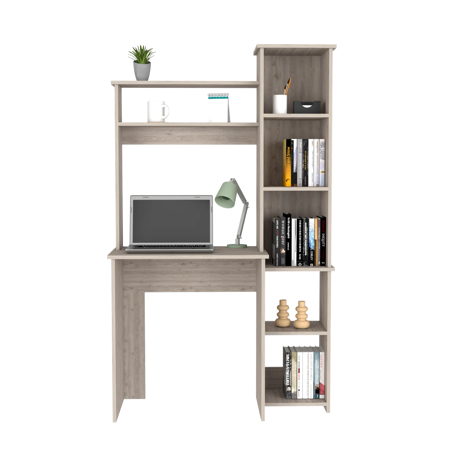 We Have Furniture Desk Logan, Five Cubbies, Light Gray Finish