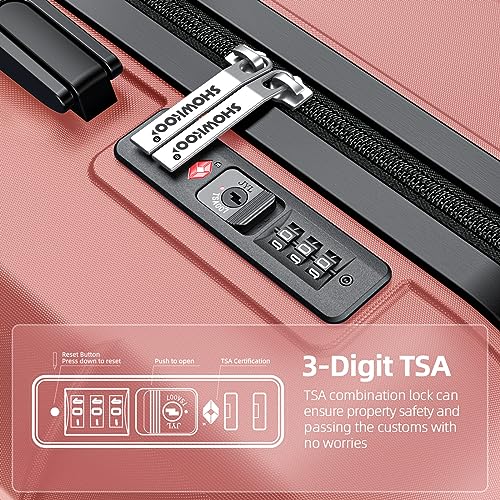 SHOWKOO Luggage Sets Expandable PC+ABS Durable Suitcase Double Wheels TSA Lock Black