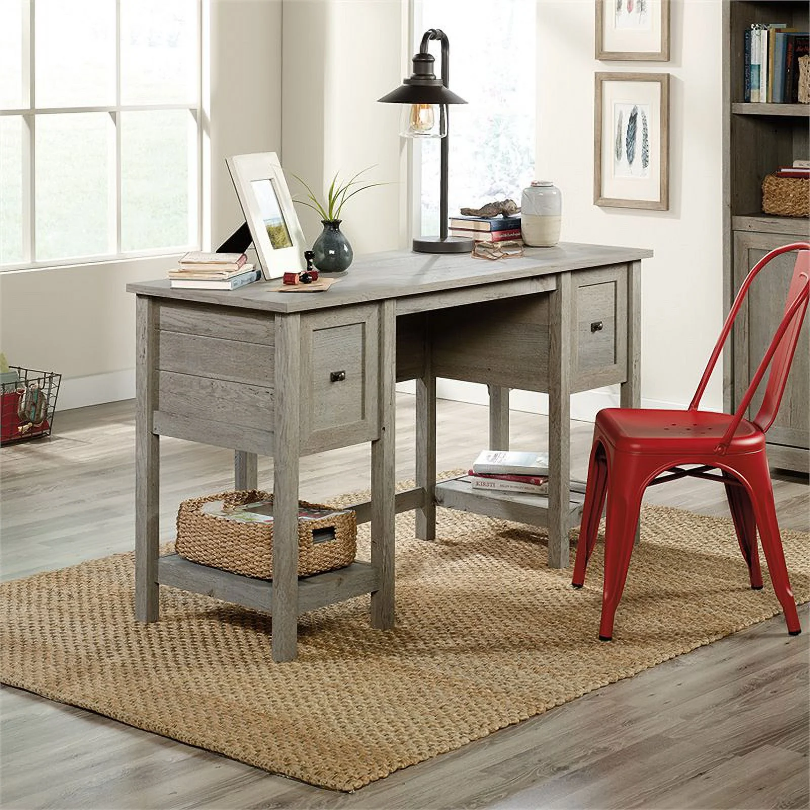 Pemberly Row Engineered Wood Writing Desk in Mystic Oak