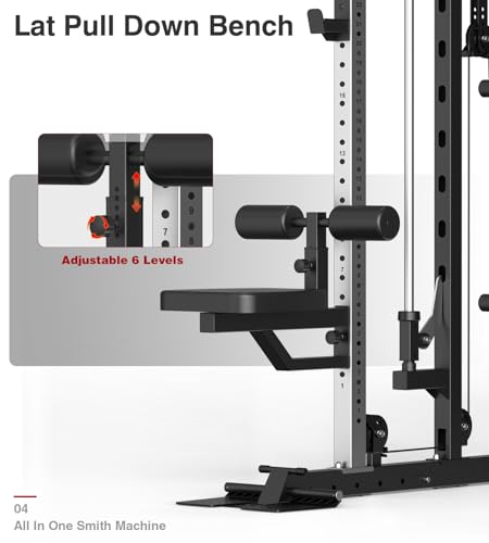 DONOW Smith Machine with Weight Stacks Power Cage Squat Rack Dual Cable Crossover Machine Home Gym Systems Station LAT Pull Down
