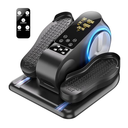 Under Desk Elliptical Machine - Upgraded Model， Ellipse Leg Exerciser for Seniors Fully Assembled, Quiet & Portable，Electric Seated Pedal Exerciser with Remote Control & 12 Adjustable Speeds