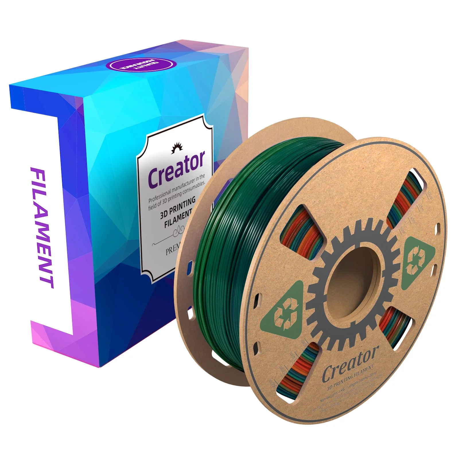 Creator 1.75mm Multicolor PLA 3D Printer Filament, 1KG/2.2lbs 3D Printing Material, Rainbow
