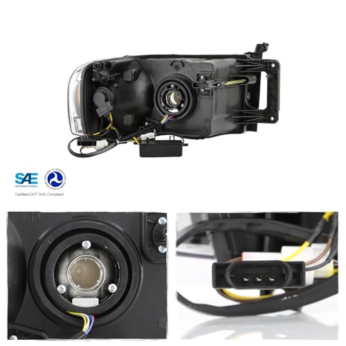 AKKON -Fits 2002-2005 Dodge Ram 1500/2500/3500 Black Headlight Pair w/LED Greeting Lamp Switchback DRL Sequential Signal