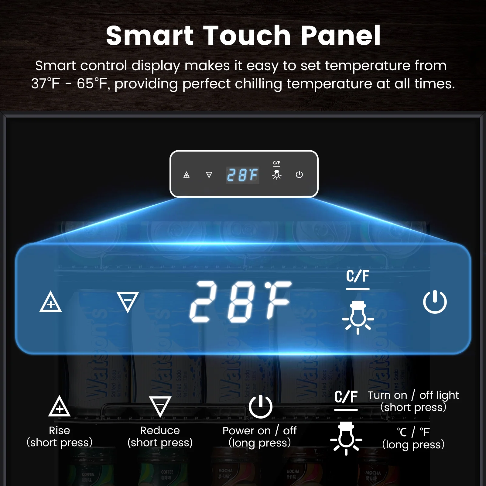 COLOZO Black Beverage Refrigerator Cooler, 96 Cans Freestanding Mini Fridge with Glass Door