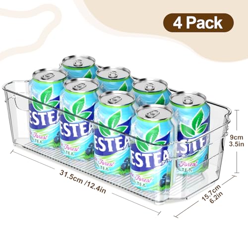 Clear Fridge Organizer, Refrigerator Organizer Bins with Handle, Freezer, Kitchen Cabinet, Pantry Organization, BPA Free Fridge Organizers (12.5 inch 8 Pack)