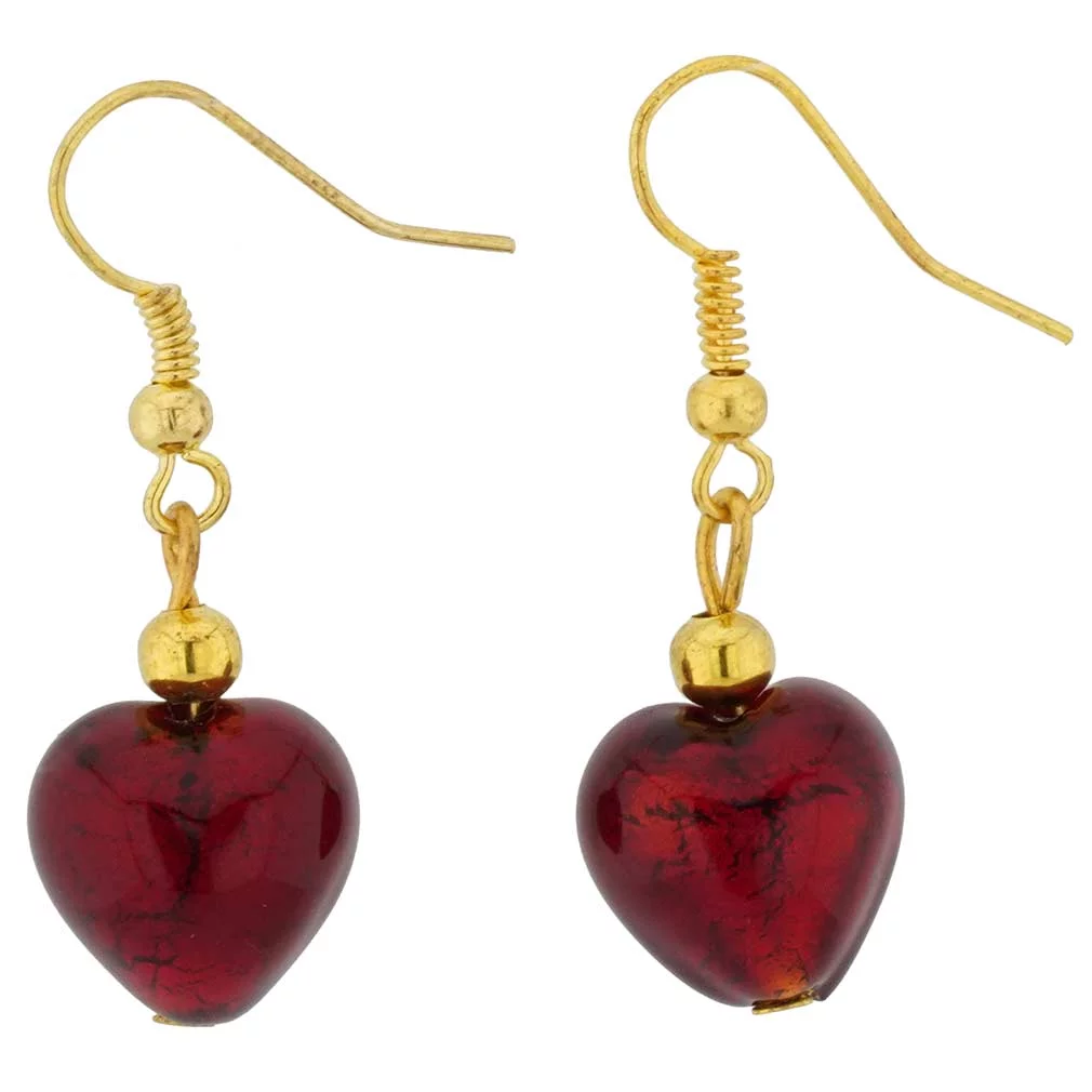 GlassOfVenice Murano Glass Heart Earrings - Ruby Red