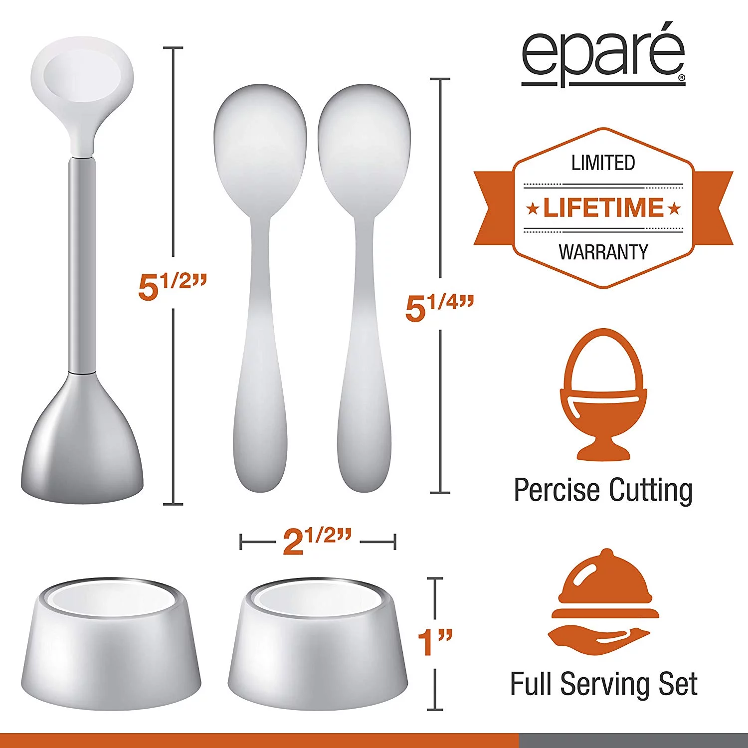 Epare Egg Cracker Topper Set 2.0 - Complete Soft Boiled Egg Tool Set - Includes Egg Cups, Cutter, Spoons - Eggs Opener