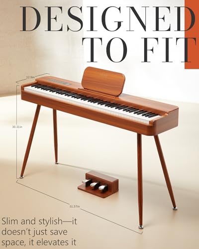 AKLOT Touchscreen Weighted Keyboard Piano: 88-Key Graded Hammer Action Digital Piano, Handcrafted Round-Edged Design, Triple Pedal, Stand, USB-MIDI, Headphone, Beginner Lesson Book (AUR-LS01 Walnut)