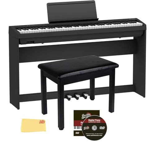 Roland FP-30X 88-Key Digital Piano - Black Bundle with Adjustable Stand, Bench, Sustain Pedal, Online Piano Lessons, Instructional DVD, and Austin Bazaar Polishing Cloth
