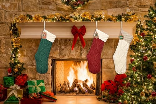 Bone Shaped Dog Christmas Stockings, 3 Pack Cable Knit Xmas Stockings Personalized with Name Tag Hanging Pet Stockings for Dogs Cats