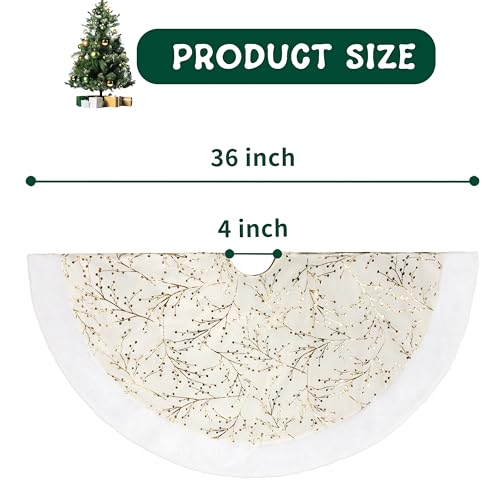 SYITCUN Christmas Tree Skirt, 48inch White and Gold Tree Skirt, Faux Fur Xmas Tree Skirt for 4 5 6 7 8 9 Ft Christmas Trees, Thicker Plush Christmas Tree Decorations