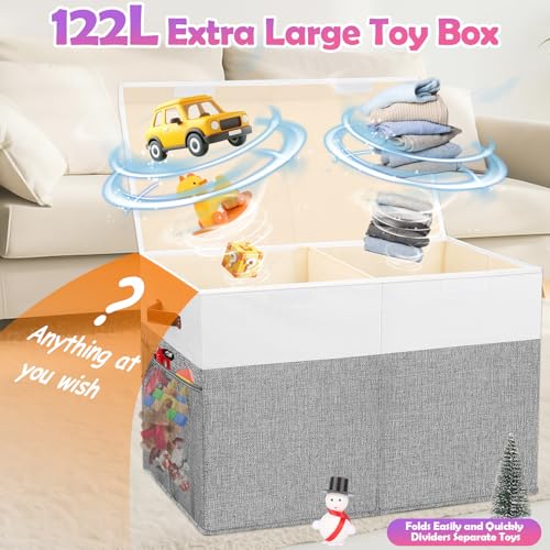 Extra Large Toy Storage Box with Lid, Collapsible Sturdy Toys Chest Storage Organizer Bin Basket with Divider for Kids, Boys, Girls, Closet, Playroom, Bedroom, Nursery, 40