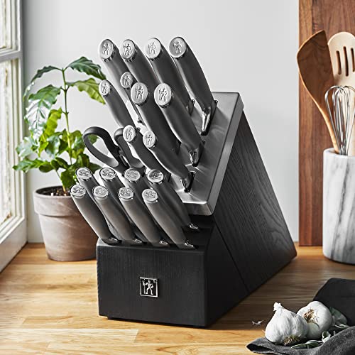 HENCKELS Modernist 20-pc Self-Sharpening Knife Set with Block, Chef Knife, Paring Knife, Utility Knife, Bread Knife, Steak Knife, Black, Stainless Steel