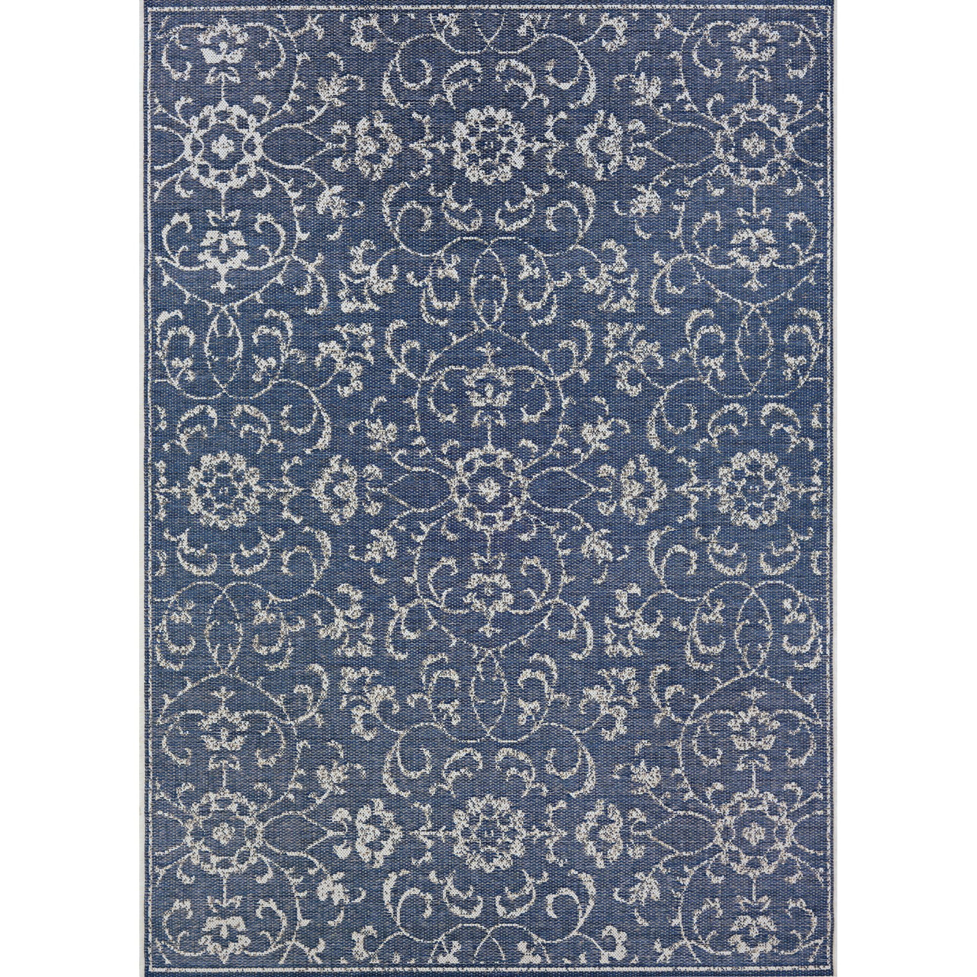 Couristan Monte Carlo Summer Vines Indoor / Outdoor Area Rug, Navy-Ivory, 7'6