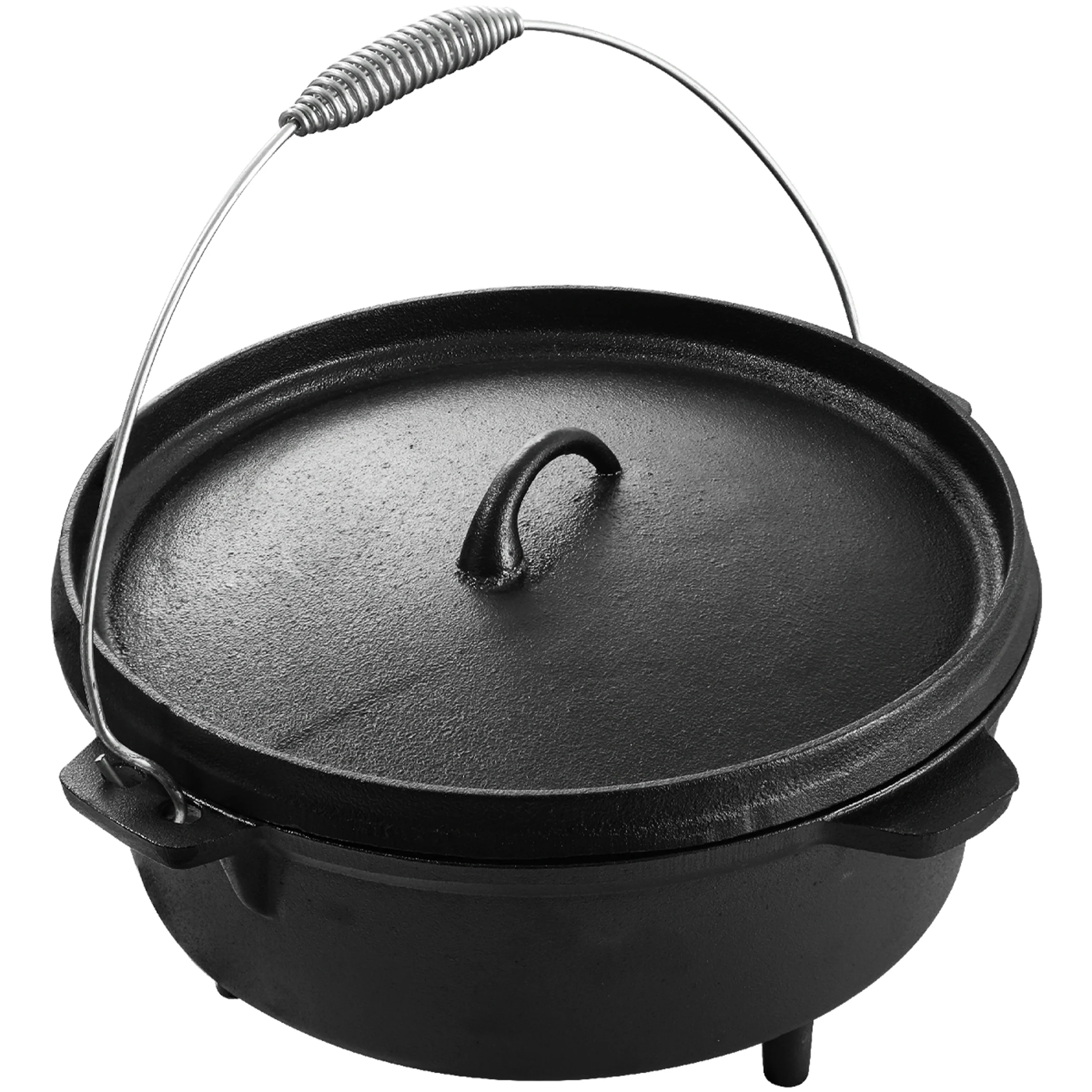 Vivicreate Cast Iron Dutch Oven, Pre-Seasoned, 9-Quart, Camping Cookware, with Metal Handle, for Outdoor Cooking and Oven, Black