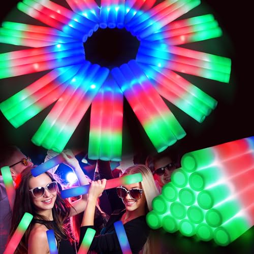 44 PCS Foam Glow Sticks with 3 Modes Colorful Flashing, Foam Light Up Sticks, LED Light Sticks, Glow Sticks Party Pack for New Year, Wedding, Raves, Concert, Christmas