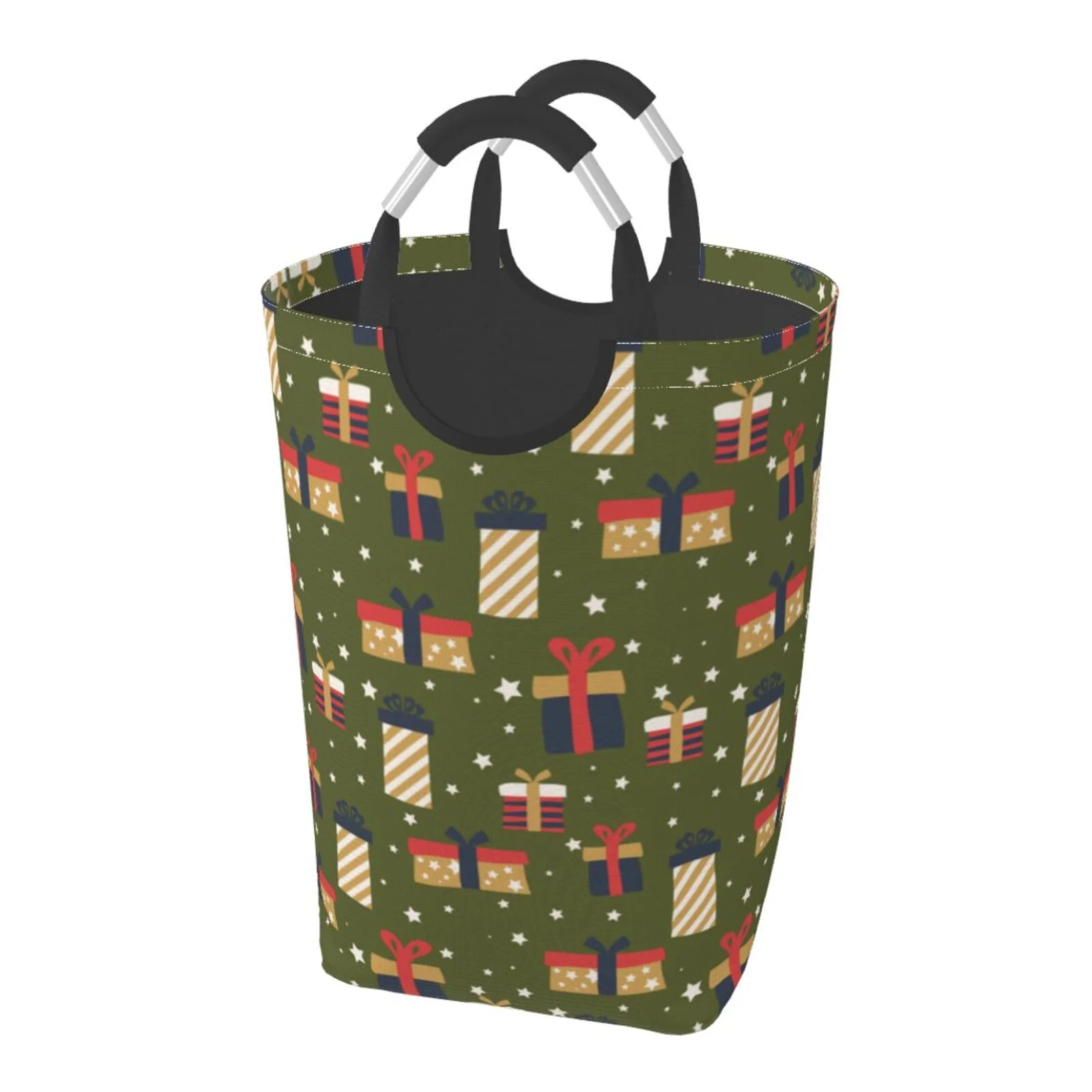 XMXT Collapsible Laundry Basket Hamper, Nice Christmas Gift Boxes Print Large Laundry Bag Clothes Hamper with Aluminum Handle, 50L