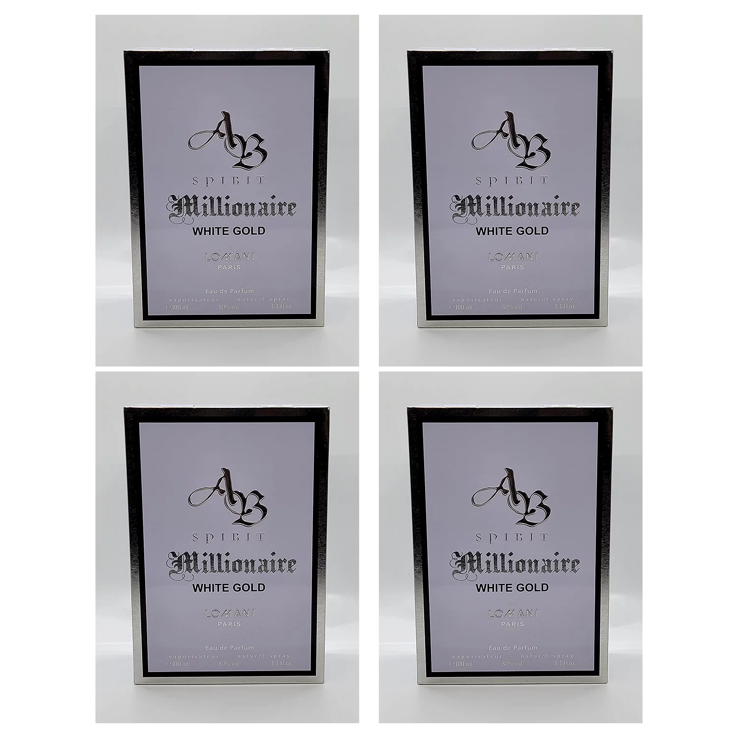 Pack of (4) Lomani Spirit Millionaire White Gold Men EDP Cologne Spray 3.3 oz