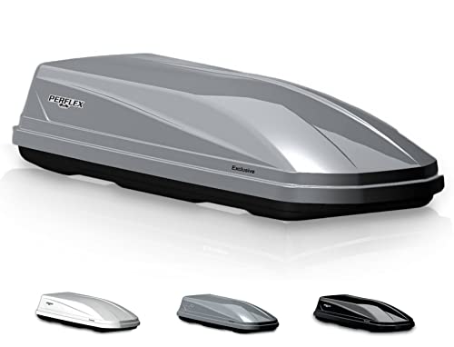 Perflex Exclusive Rooftop Cargo Box Carrier Large 17.7 Cubic Feet Car Top Mount Travel Luggage Storage, Dual Side Opening, 130 Lbs Weight Capacity, Extra Keys, Straps (White)