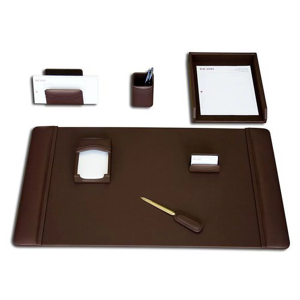 Black Leather 7-Piece Desk Set