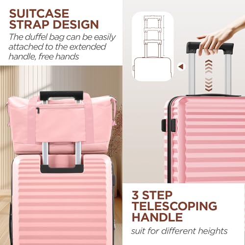 SHOWKOO Luggage Sets 3 Piece Hardside Expandable Suitcase with Double Spinner Wheels Tsa Lock, (Beige White, 5 piece set)