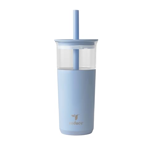 REDUCE Aspen 20 oz Vacuum Insulated Glass Tumbler with Lid & Extra Wide Straw - Keeps Drinks Cold for 12 Hrs - Ideal for Iced Coffee, Smoothies & Boba - Dishwasher Safe, Soft Base - Matcha